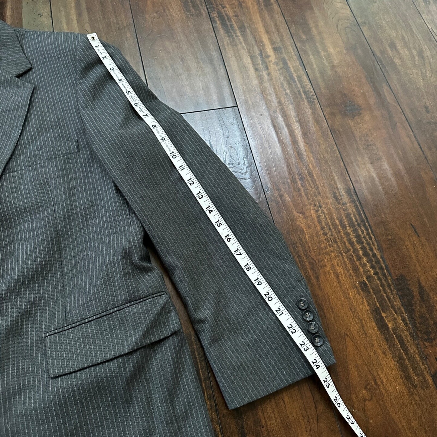 Vtg USA Eagles Pinstripe Mens Gray Wool 3 Pc Suit 42 Vest 33x30 1980s Vest