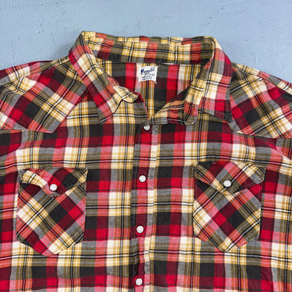 Vintage 60s Wrangler Sanforized Flannel Cotton Button Down Pearl Snap Rockabilly