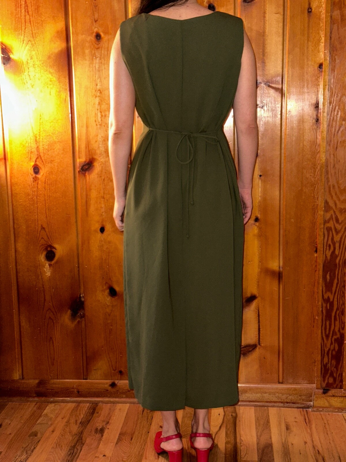 R&M Richards Karen Kwong Womens Maxi Dress Size 14 Green Simple Sleeveless VTG