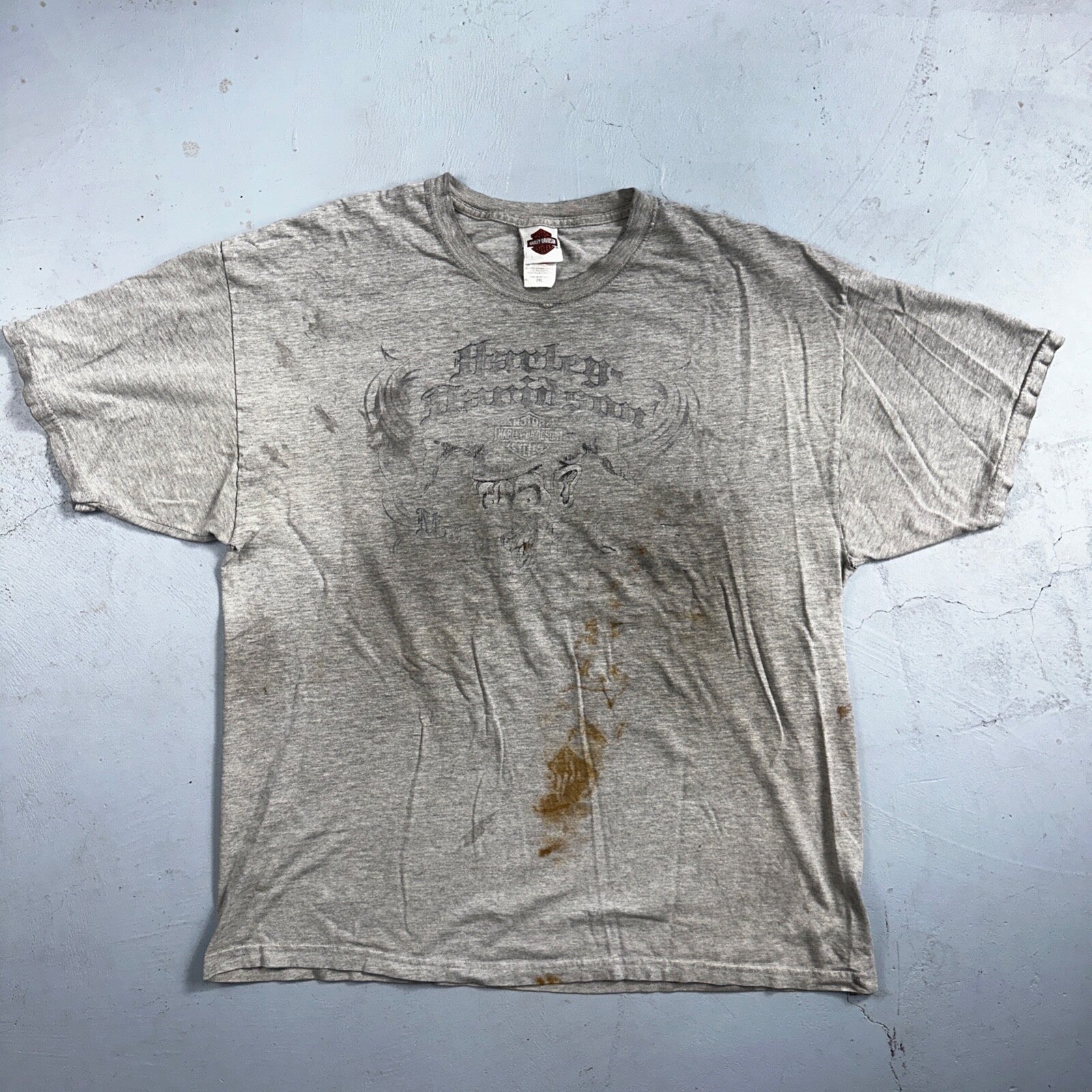 Harley Davidson Montreal Canada VTG T Shirt Doyles Grunge Thrashed Stained