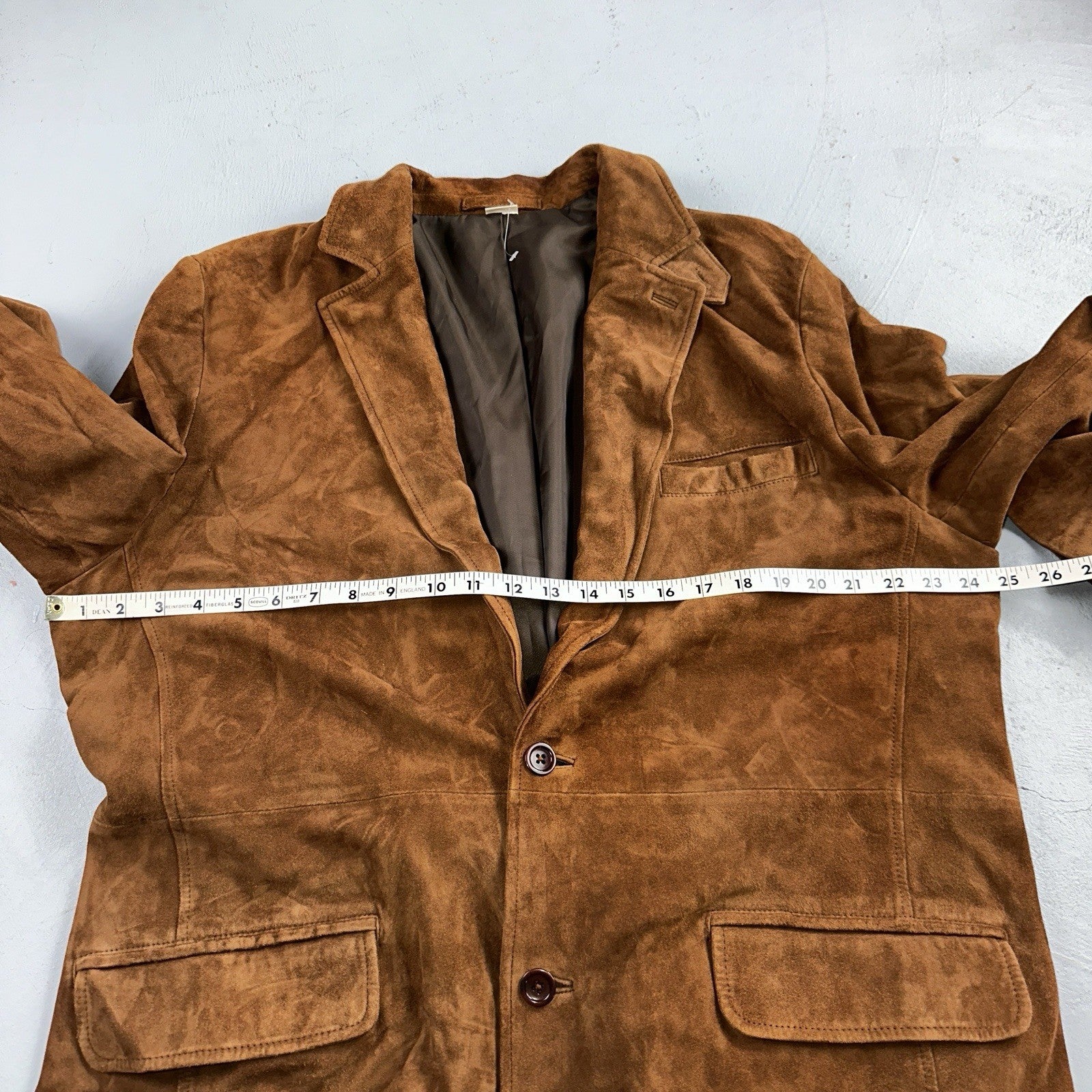 Orvis Mens 44 Suede leather blazer sport coat Lined jacket Brown Pockets