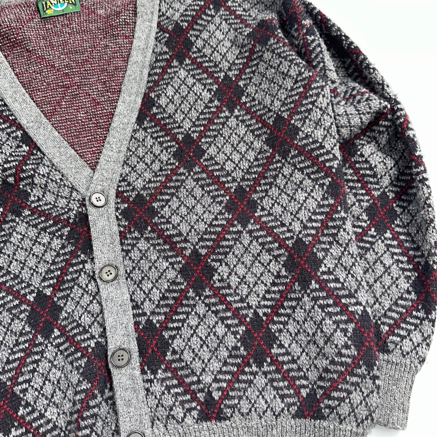 Jantzen VTG Sweater Abstract Cardigan Grandpa Argyle Knit Mens Large V Neck