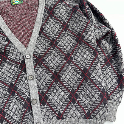 Jantzen VTG Sweater Abstract Cardigan Grandpa Argyle Knit Mens Large V Neck