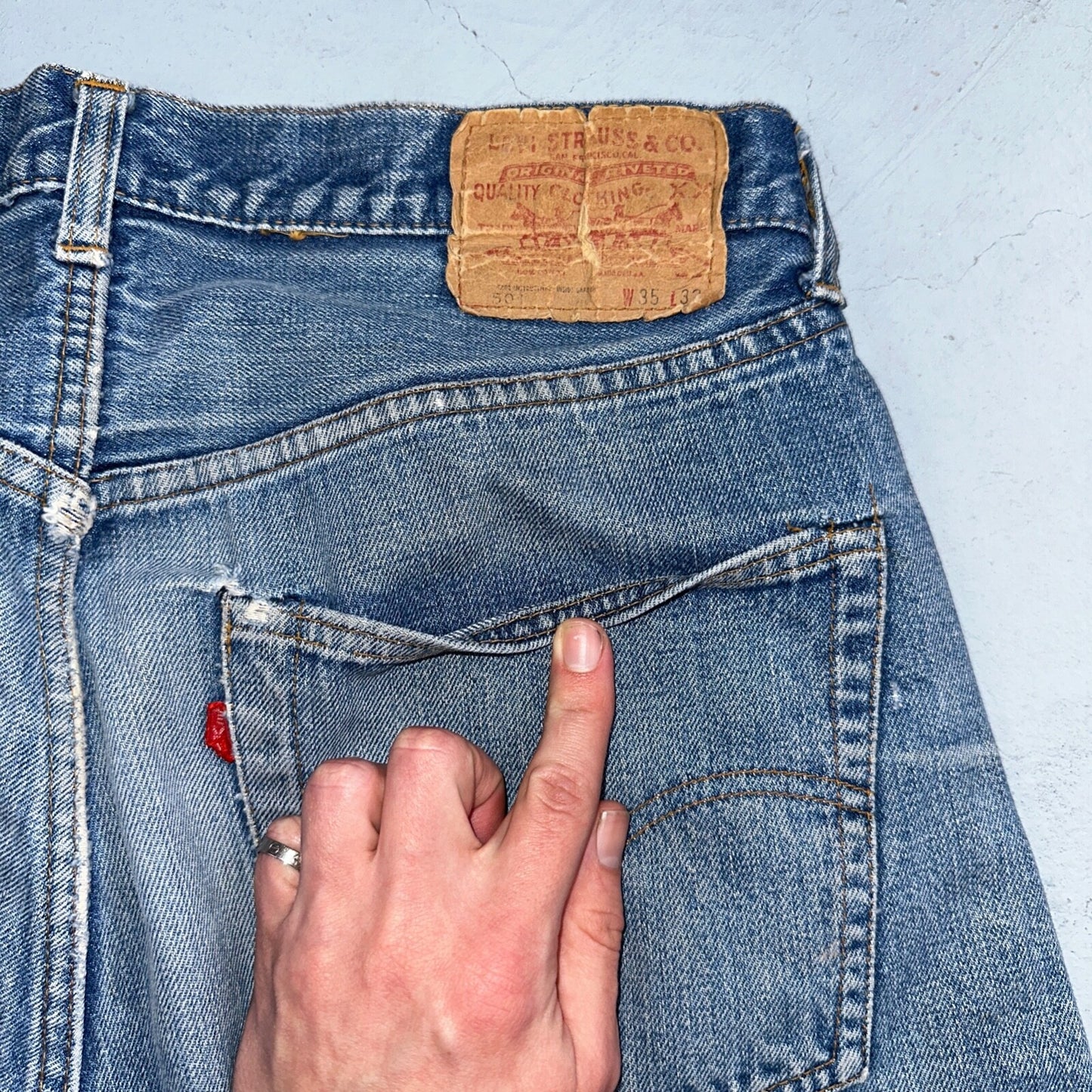 Levis 501 VTG 70s SS Redline Selvedge Jeans XX Med Wash 35x32 Act 32x28