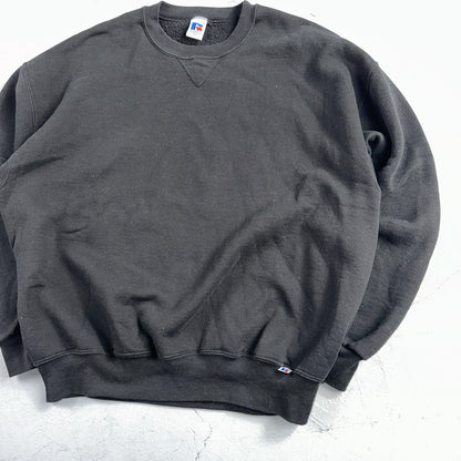 Russell Athletic 2XL Sweatshirt 90s VTG Crewneck Black Basic Blank Essential