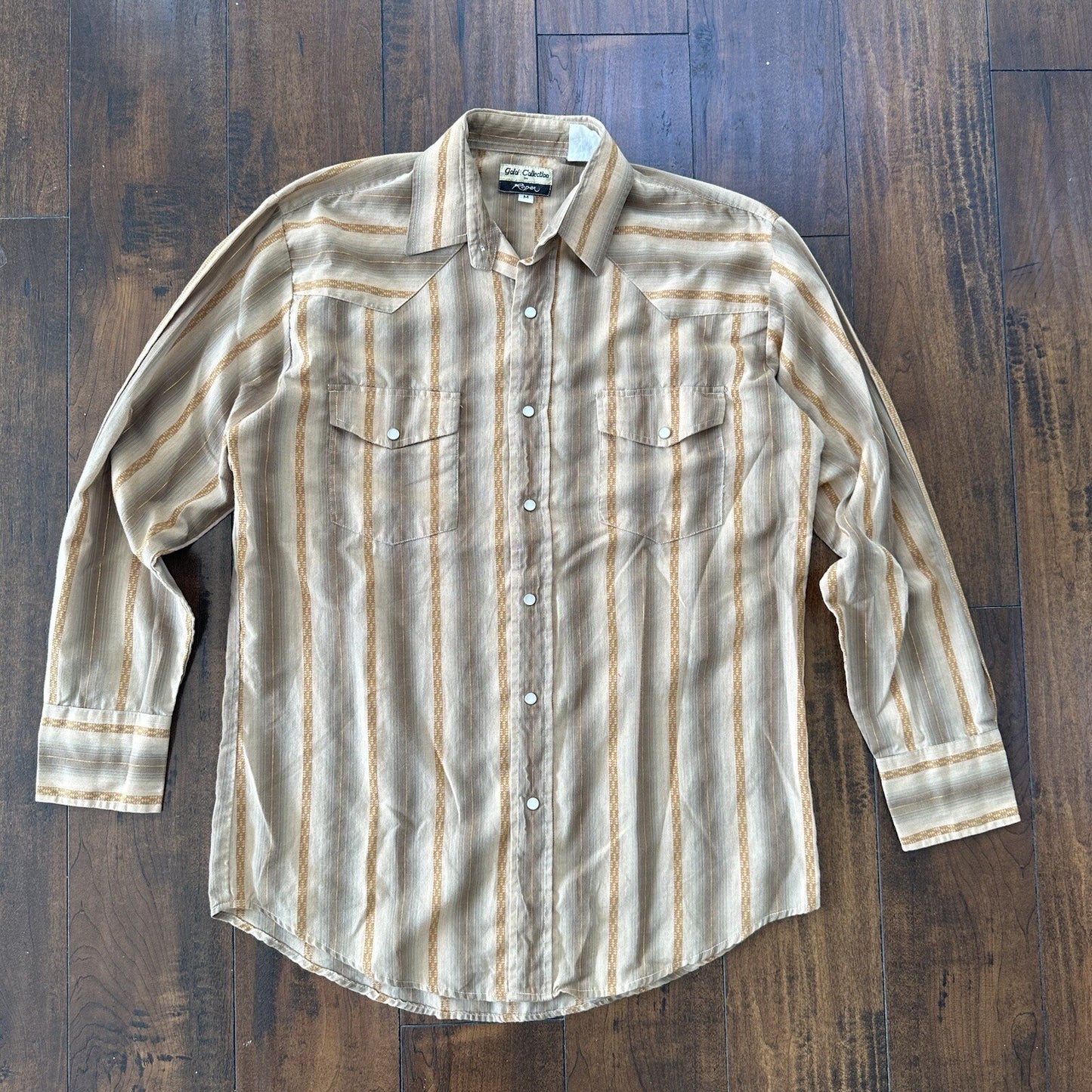Mens ROPER Gold Collection Pearl Snap Button Front Pockets Western Shirt M Gold
