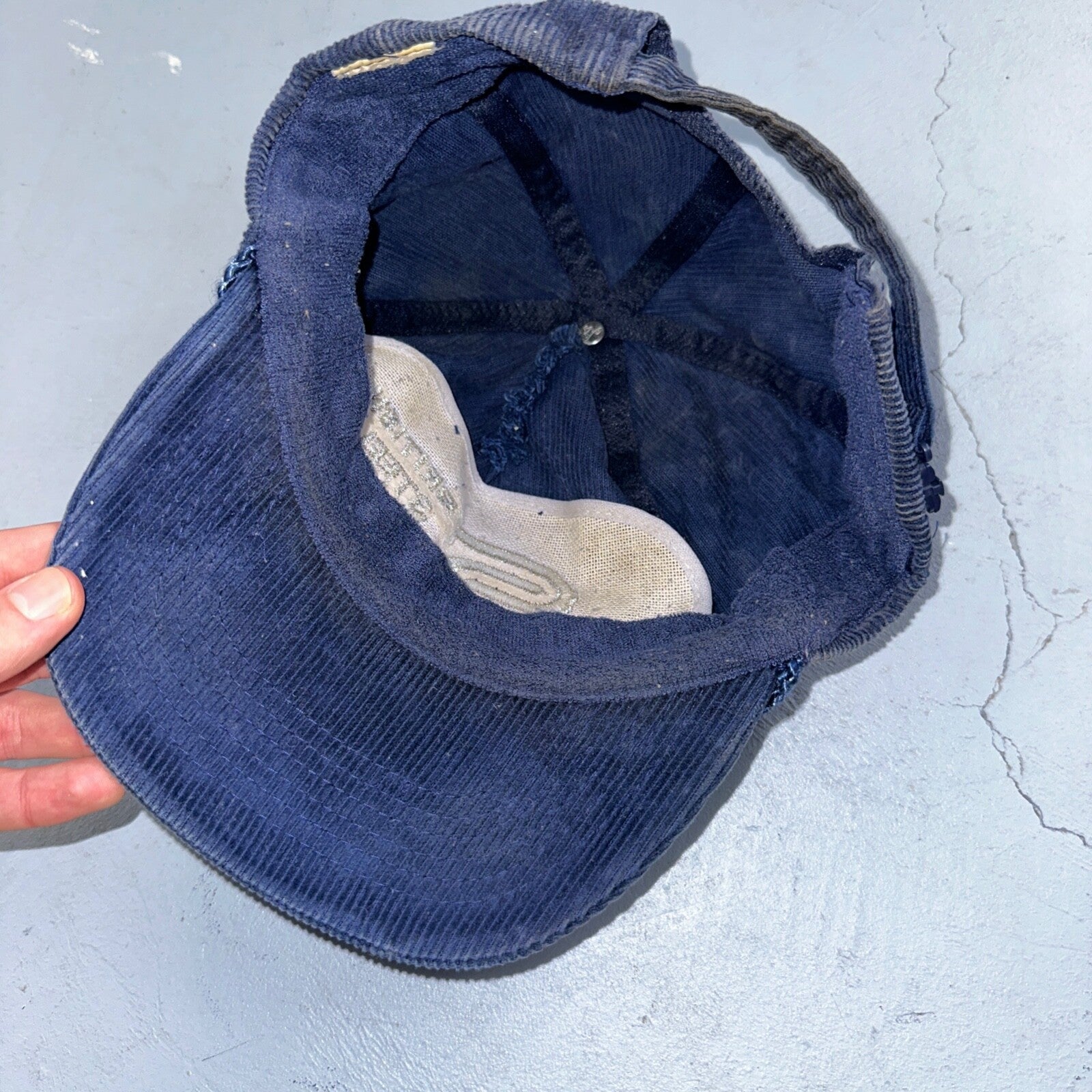 British Steel Alloys VTG Hat Cap Snapback Corduroy Blue 80s Rare Used