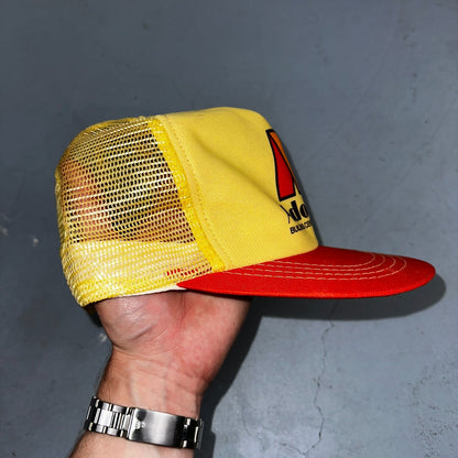 Vintage Adobe Building Centers Hat Yellow Red Mesh Snapback Trucker Cap 70s 80s
