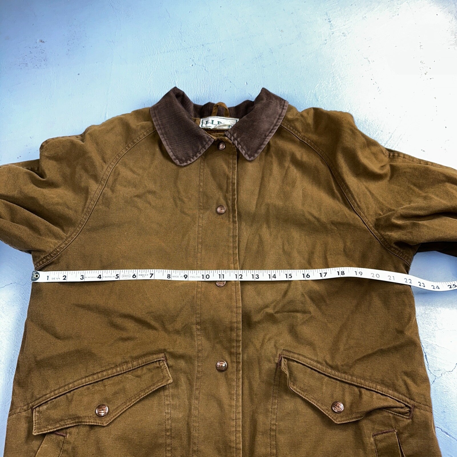 Vintage LL Bean Aztec Fleece Lined Womens Canvas Long Button Duster Coat M