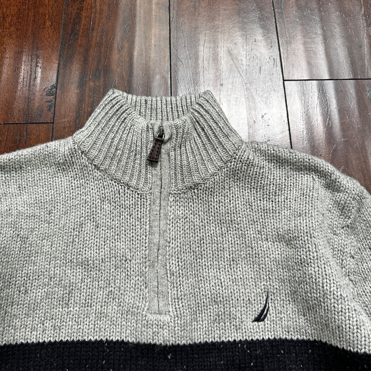 Nautica Men Wool 1/4 Zip Pullover Mock Neck Green Blue Grey Sweater M VTG