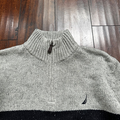 Nautica Men Wool 1/4 Zip Pullover Mock Neck Green Blue Grey Sweater M VTG