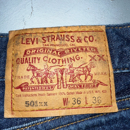 Levis 501 Vintage 90s USA XX Straight Leg Jeans Blue Dark Wash 36x36 Act 34x32