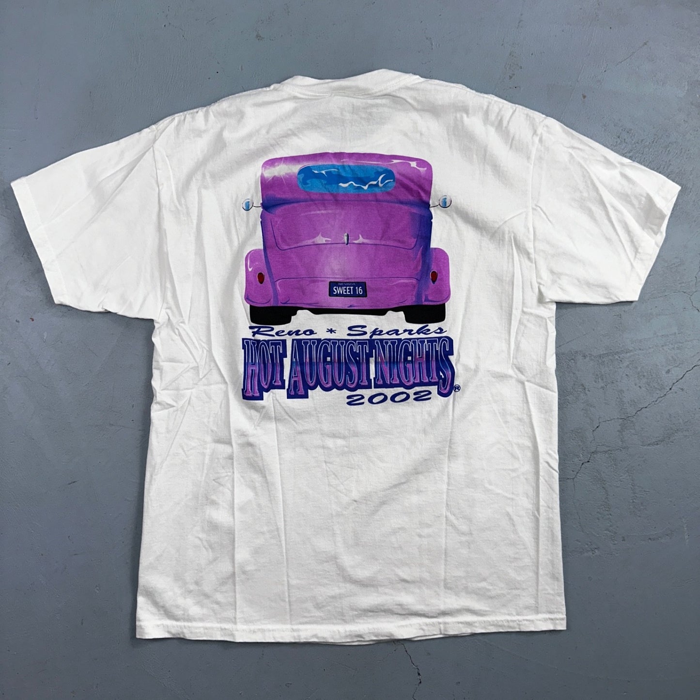 Hot August Nights 2002 VTG T Shirt Sweet 16 Hot Rods Purple Car Rare Graphic Fun