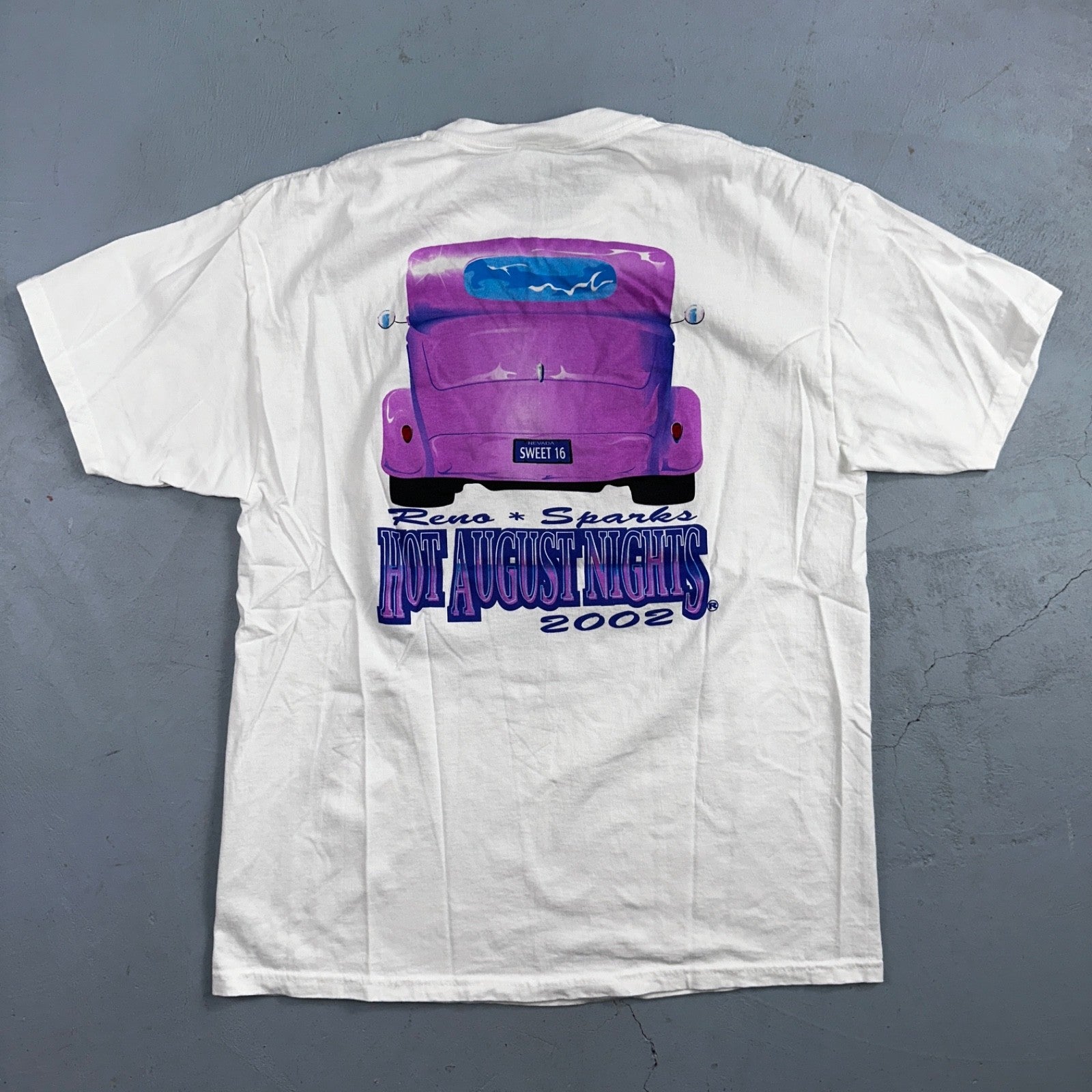 Hot August Nights 2002 VTG T Shirt Sweet 16 Hot Rods Purple Car Rare Graphic Fun