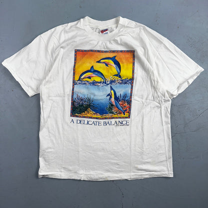 Vintage 1992 A Delicate Balance Dolphins Humanitees T Shirt Hanes XL 90s Flordia