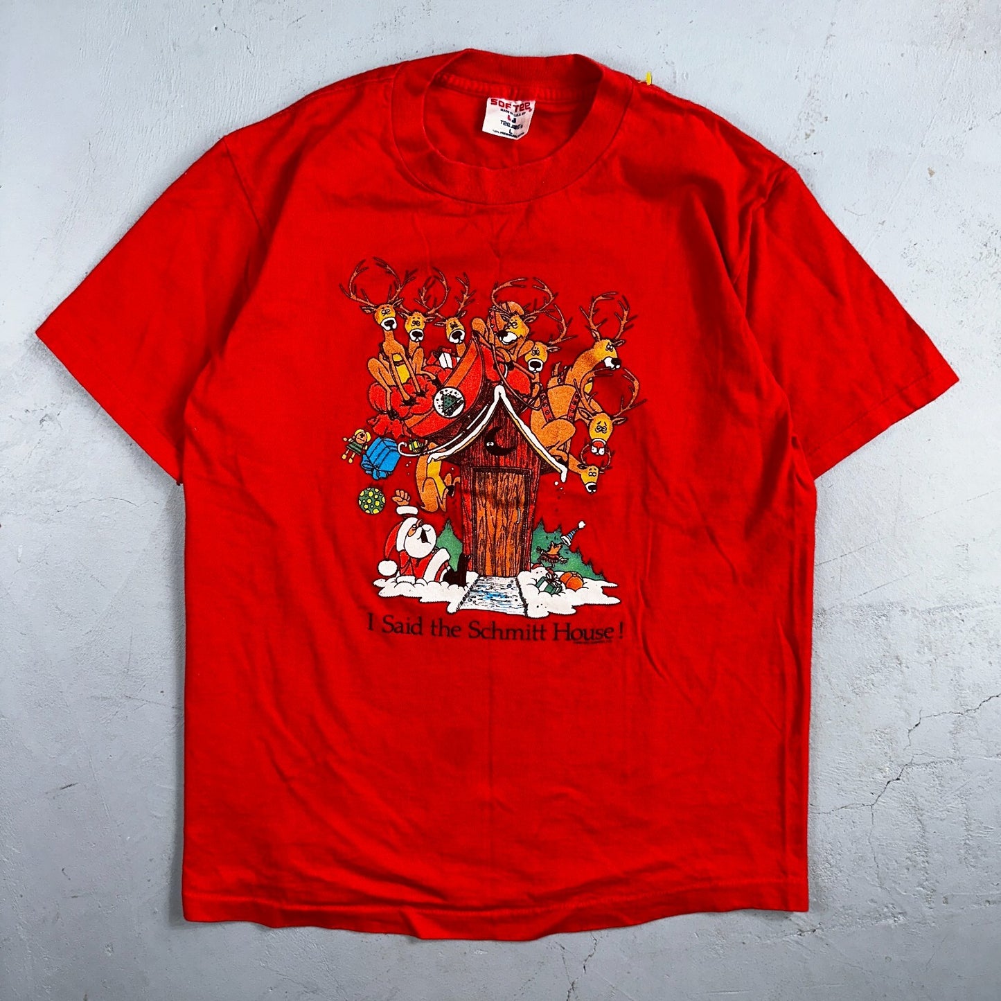 Christmas Funny Reindeer 80s VTG T Shirt Hall Garments Joke Lol Holidays Santa