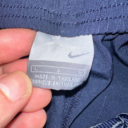 Nike Vintage Blue Nylon Shorts Swoosh Y2K Silver Tag 9” Inseam Running Gym