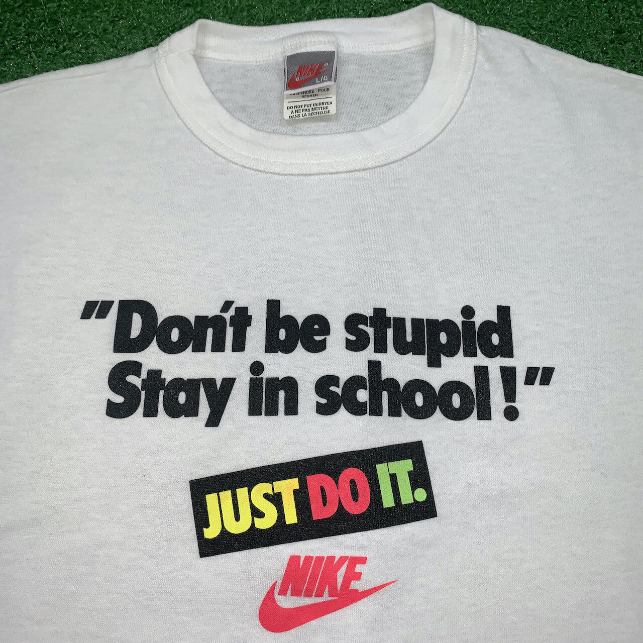 Nike Vintage T Shirt Mens L Stay In School Dunks Don't Be Stupid 90s Gray DARE