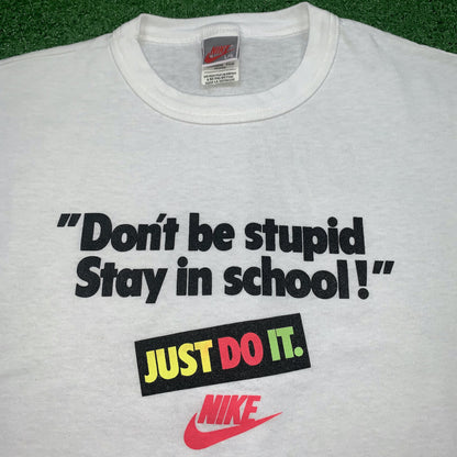 Nike Vintage T Shirt Mens L Stay In School Dunks Don't Be Stupid 90s Gray DARE
