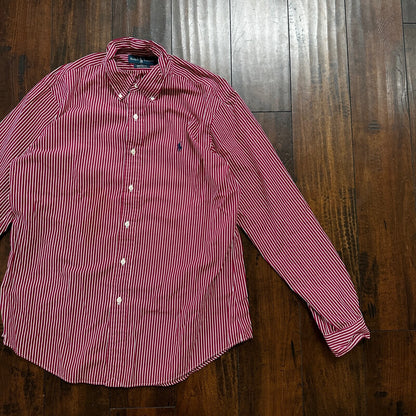 Polo Ralph Lauren Red Stripe Button Down Work Shirt Dress Vtg Up Y2K 90s Western