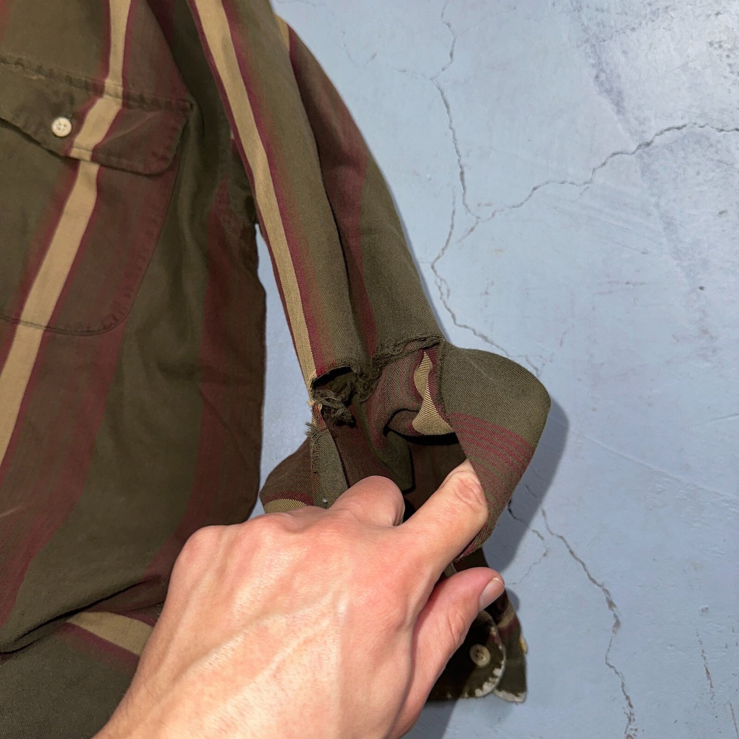 Tommy Hilfiger Mens Striped Shirt Vintage 90s Crest & Long Sleeves XL Has Holes