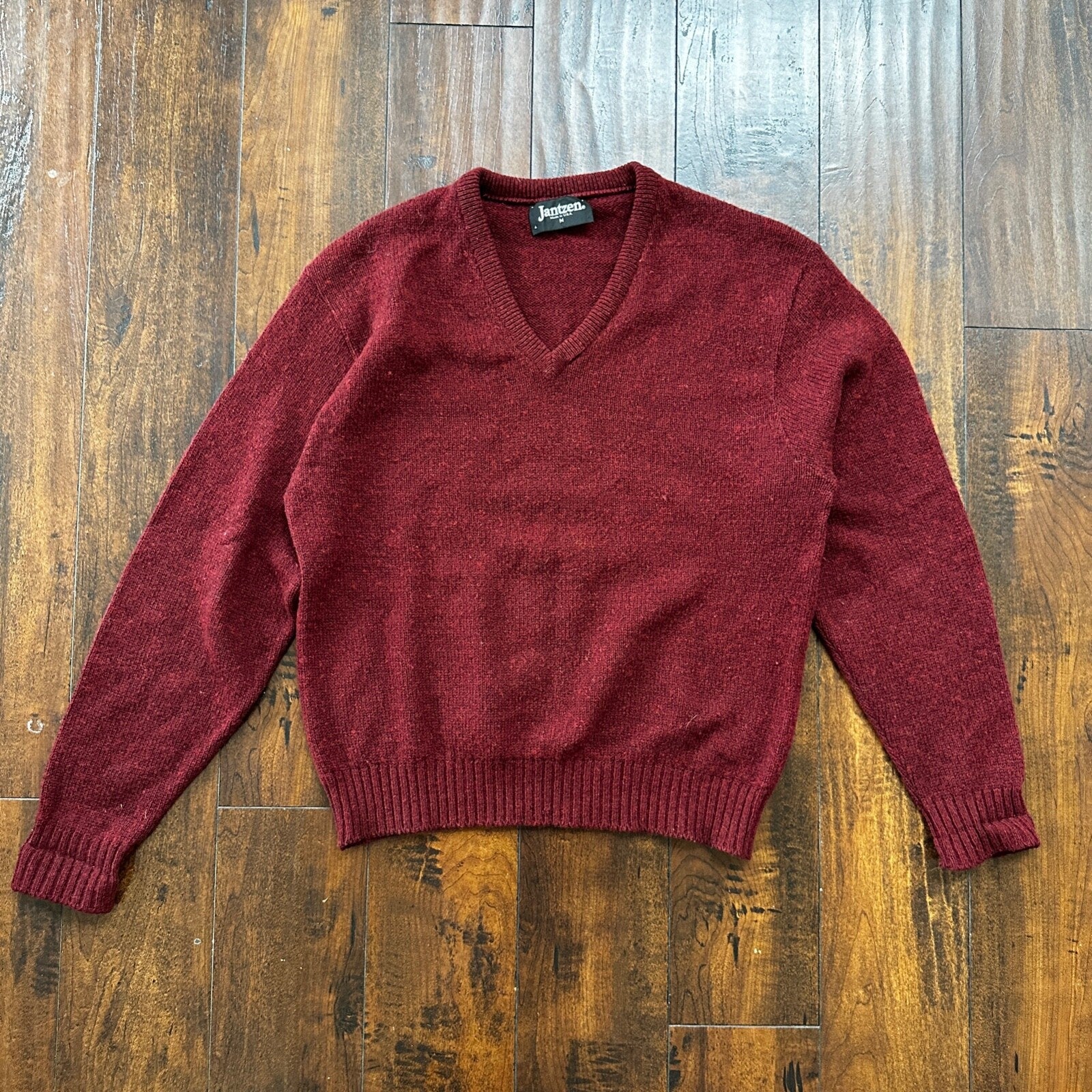 Vintage Jantzen Sweater Men's M Red Pullover Blank Solid USA Made 80s
