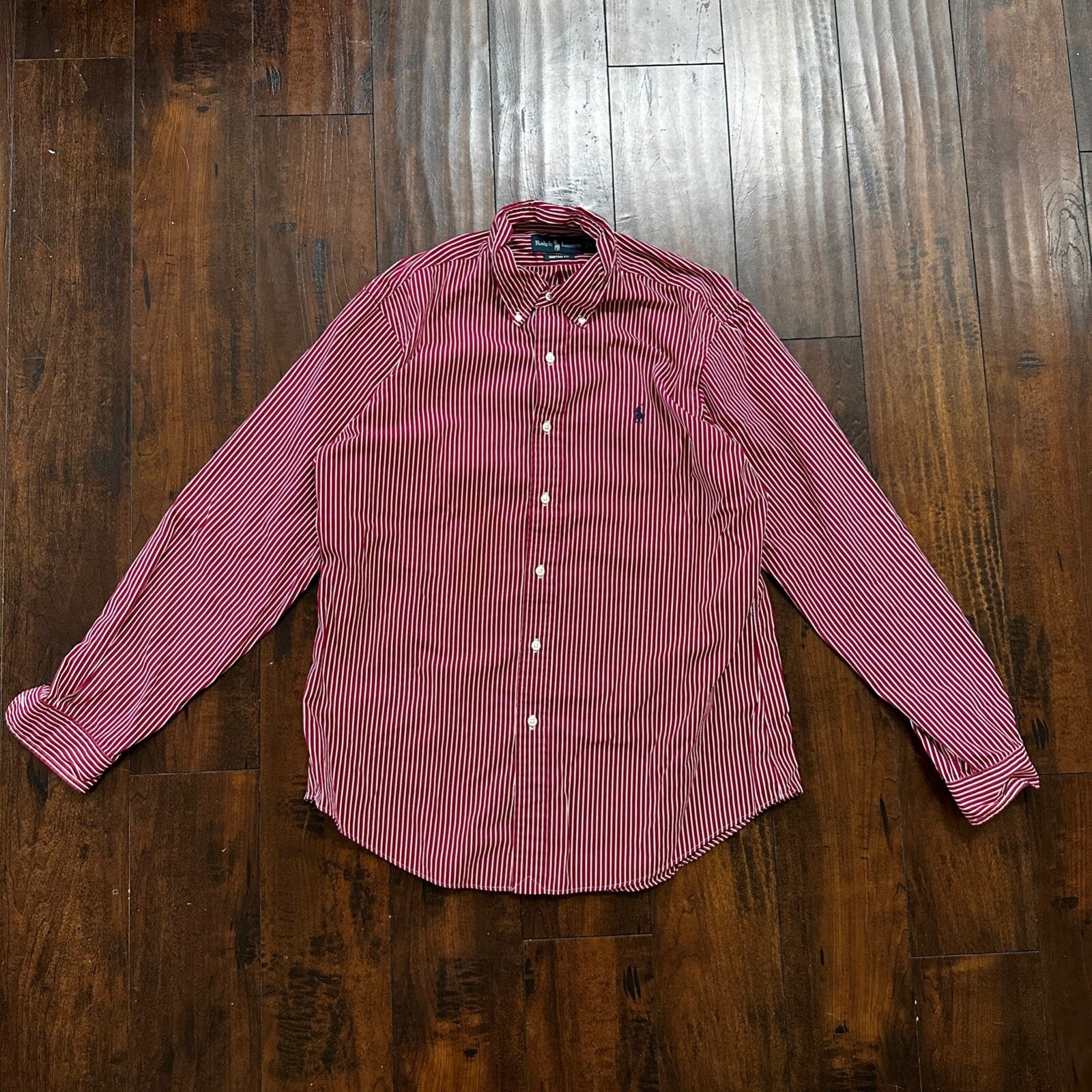 Polo Ralph Lauren Red Stripe Button Down Work Shirt Dress Vtg Up Y2K 90s Western