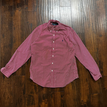 Polo Ralph Lauren Red Stripe Button Down Work Shirt Dress Vtg Up Y2K 90s Western