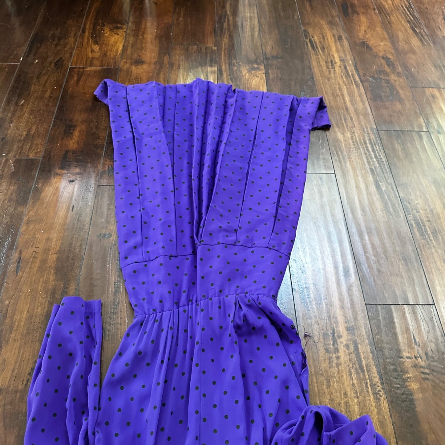 Vintage Katie MFG Purple Print Polka Dot 80s Midi Dress Size Small