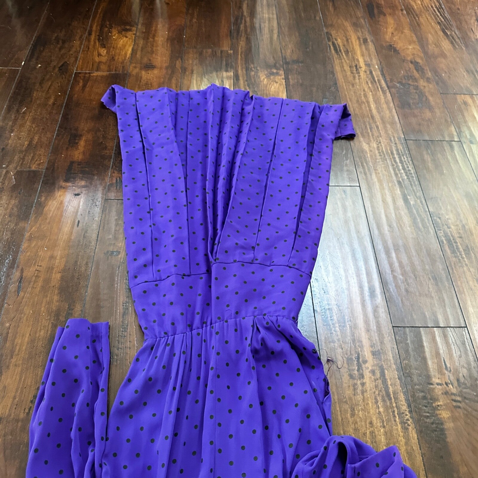 Vintage Katie MFG Purple Print Polka Dot 80s Midi Dress Size Small