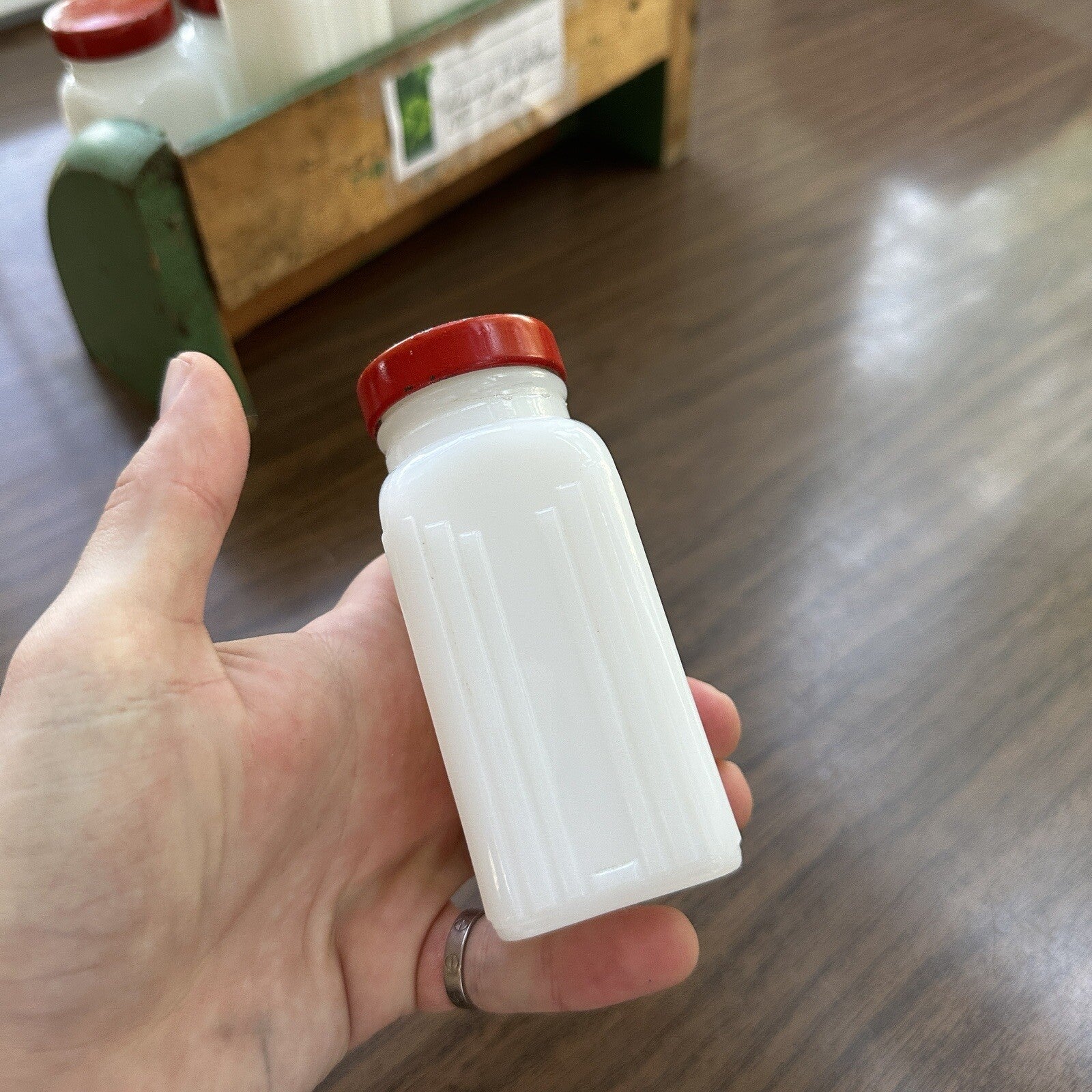 Griffith Milk Glass Spice Jar Set with Wooden Rack USA 1930s Art Deco 12 Pc