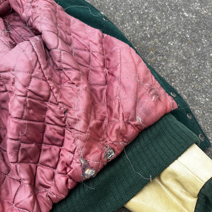 Vintage Letterman Jacket Green White Leather Wool TOM Named Simple Basic 1960s