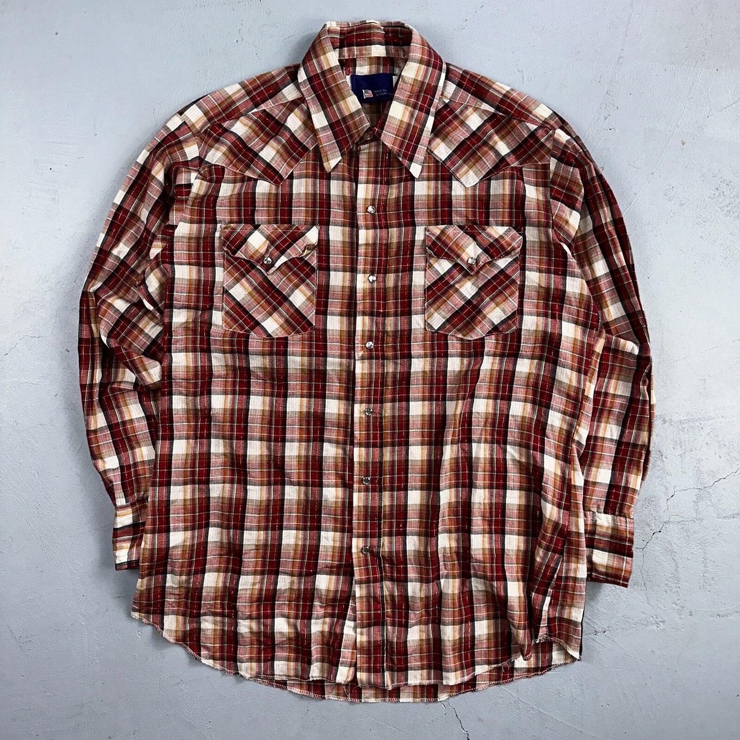 Vintage Panhandle 80s Western Shirt Pearl Snap Buttons Plaid Mens L 16.5 USA