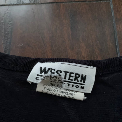 Vintage Western Collection Women's L Black Shirt Top Tunic V-Neck 80s 90s