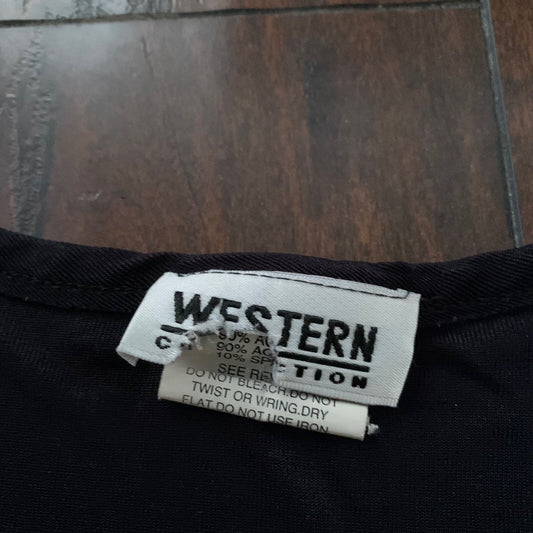 Vintage Western Collection Women's L Black Shirt Top Tunic V-Neck 80s 90s