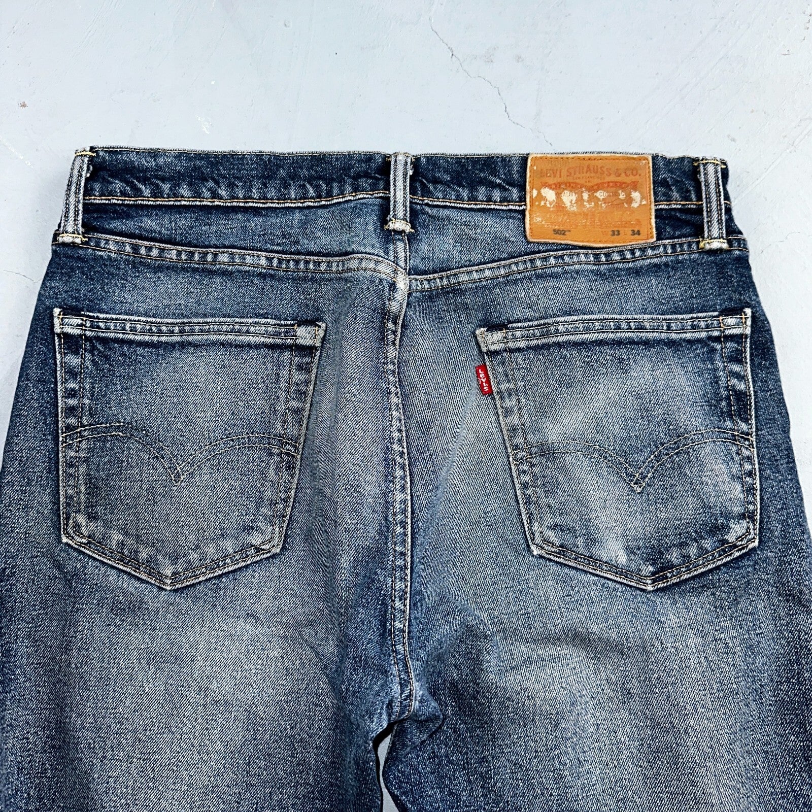Levis 502 Y2K XX Slim Fit Jeans Blue Med Wash Whiskers 33x34 Vintage Style Worn