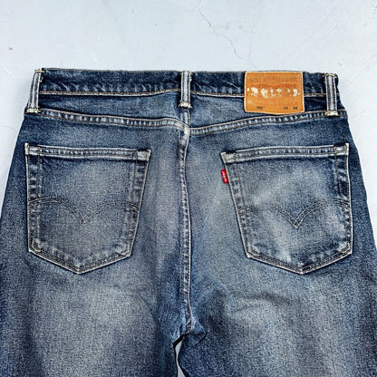 Levis 502 Y2K XX Slim Fit Jeans Blue Med Wash Whiskers 33x34 Vintage Style Worn