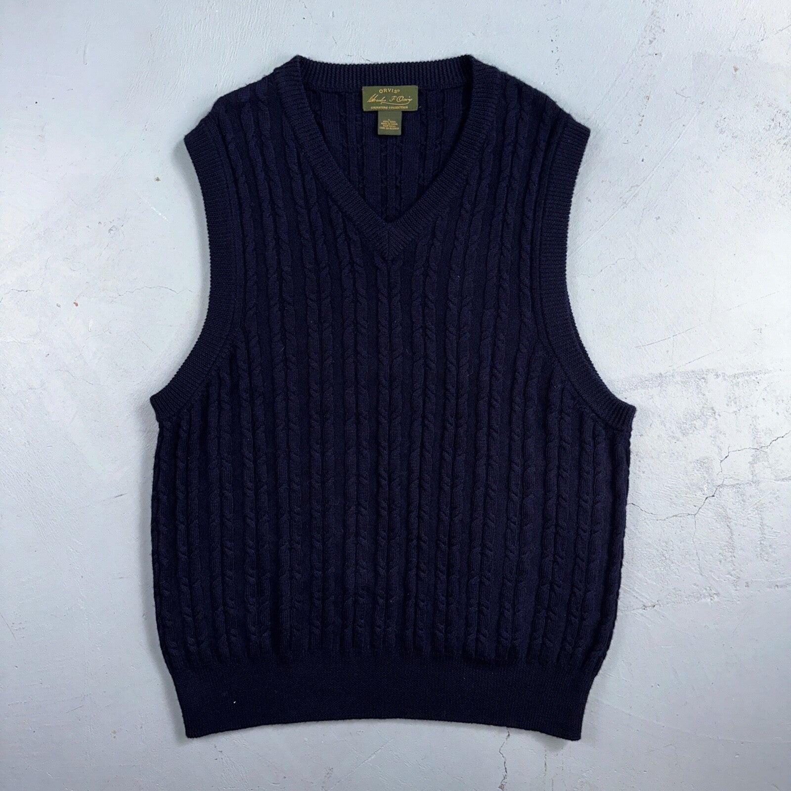 Orvis Men Large L Signature Collection SCG 100% Wool Blue Vest EUC Navy