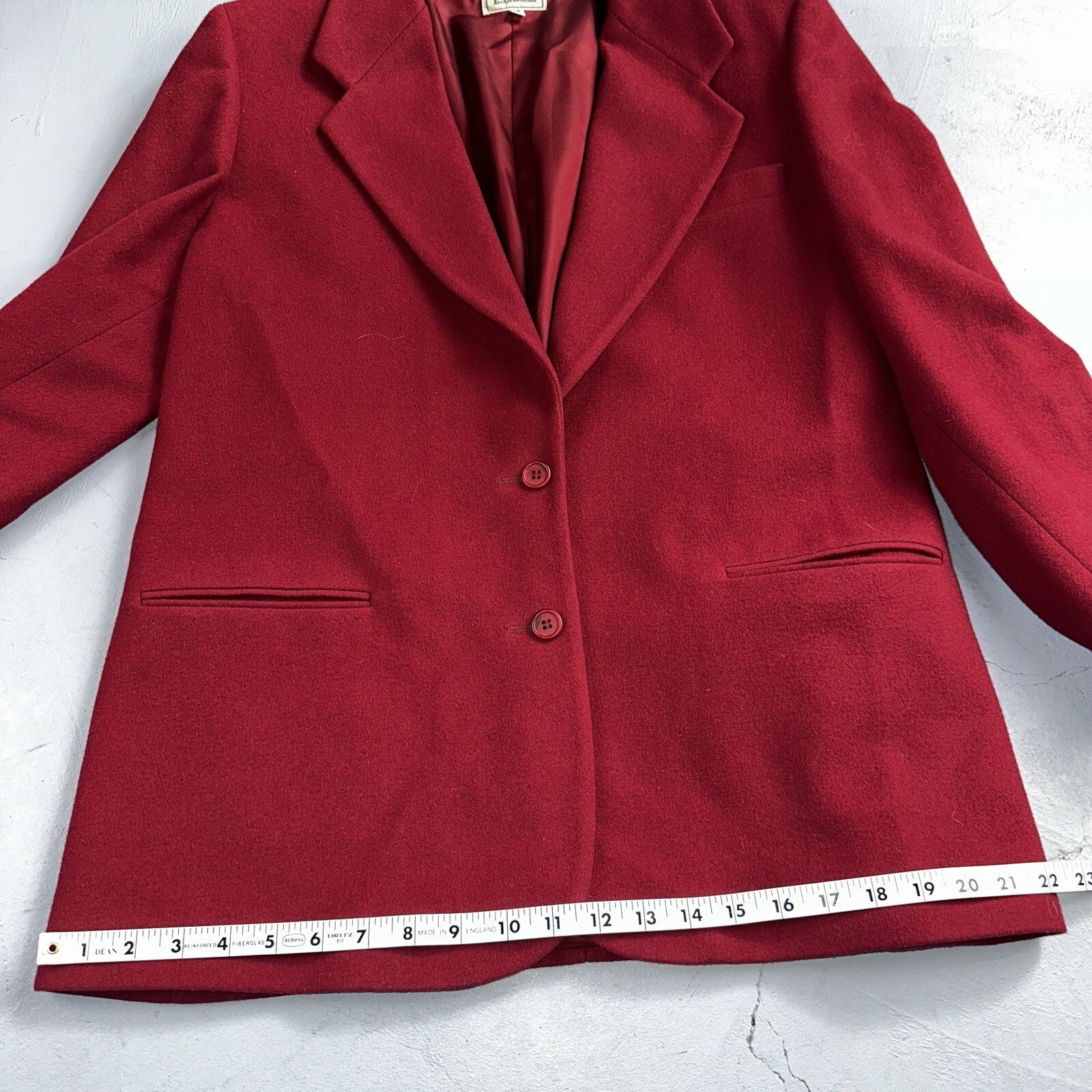 LL Bean Blazer Women's Size 14 Red Wool Cashmere Vintage USA