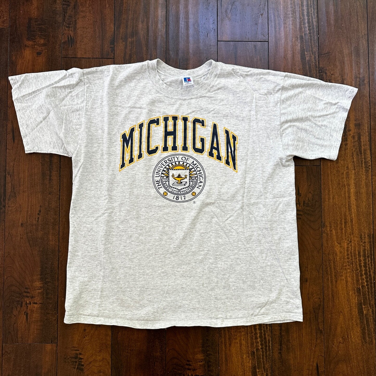 Michigan Russell Athletic 2XL USA VTG T Shirt Gray University College Basic Rap
