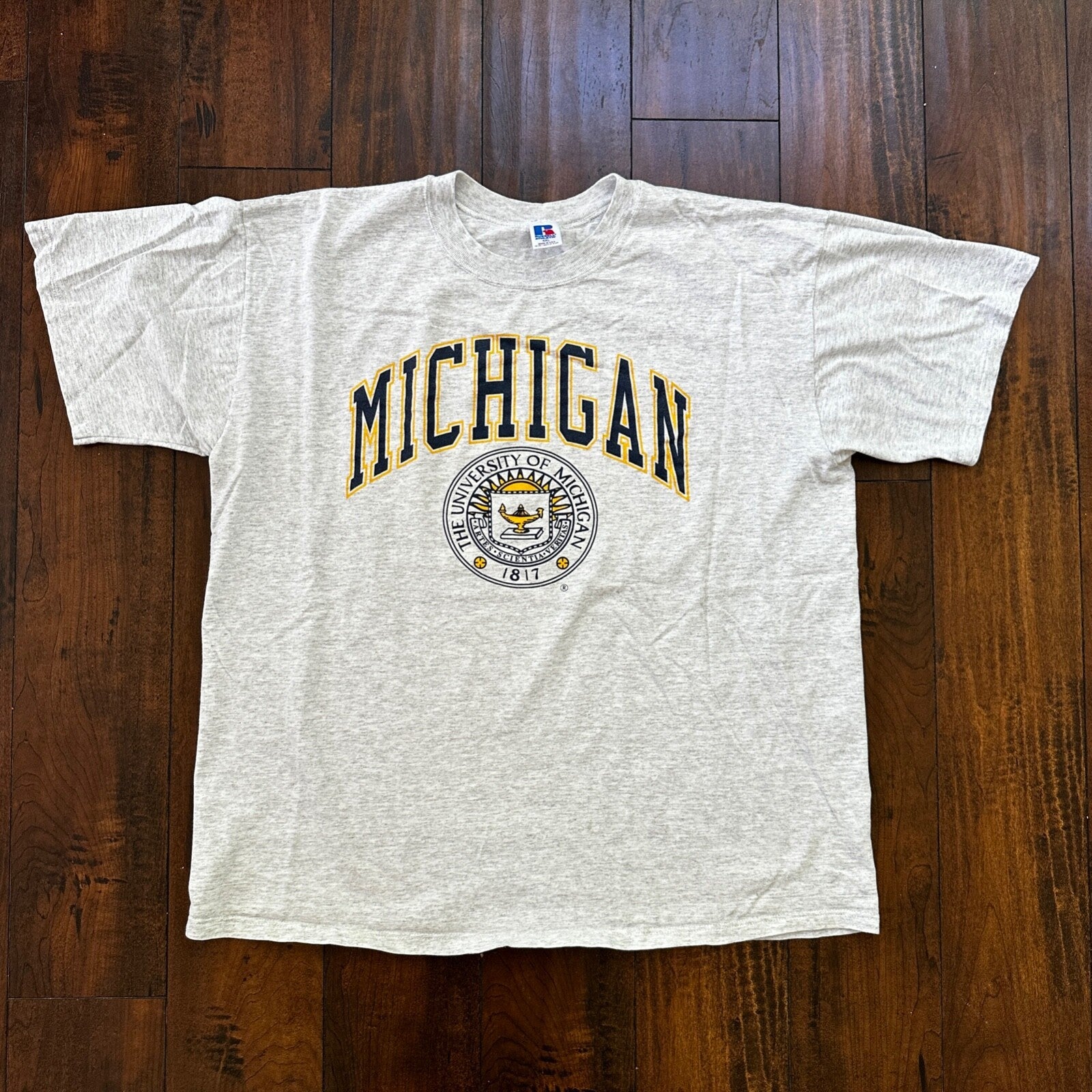 Michigan Russell Athletic 2XL USA VTG T Shirt Gray University College Basic Rap