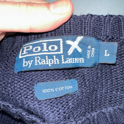 Polo Ralph Lauren Knit Crew Neck Sweater Blue Long Sleeve VTG 90s Cotton Size L