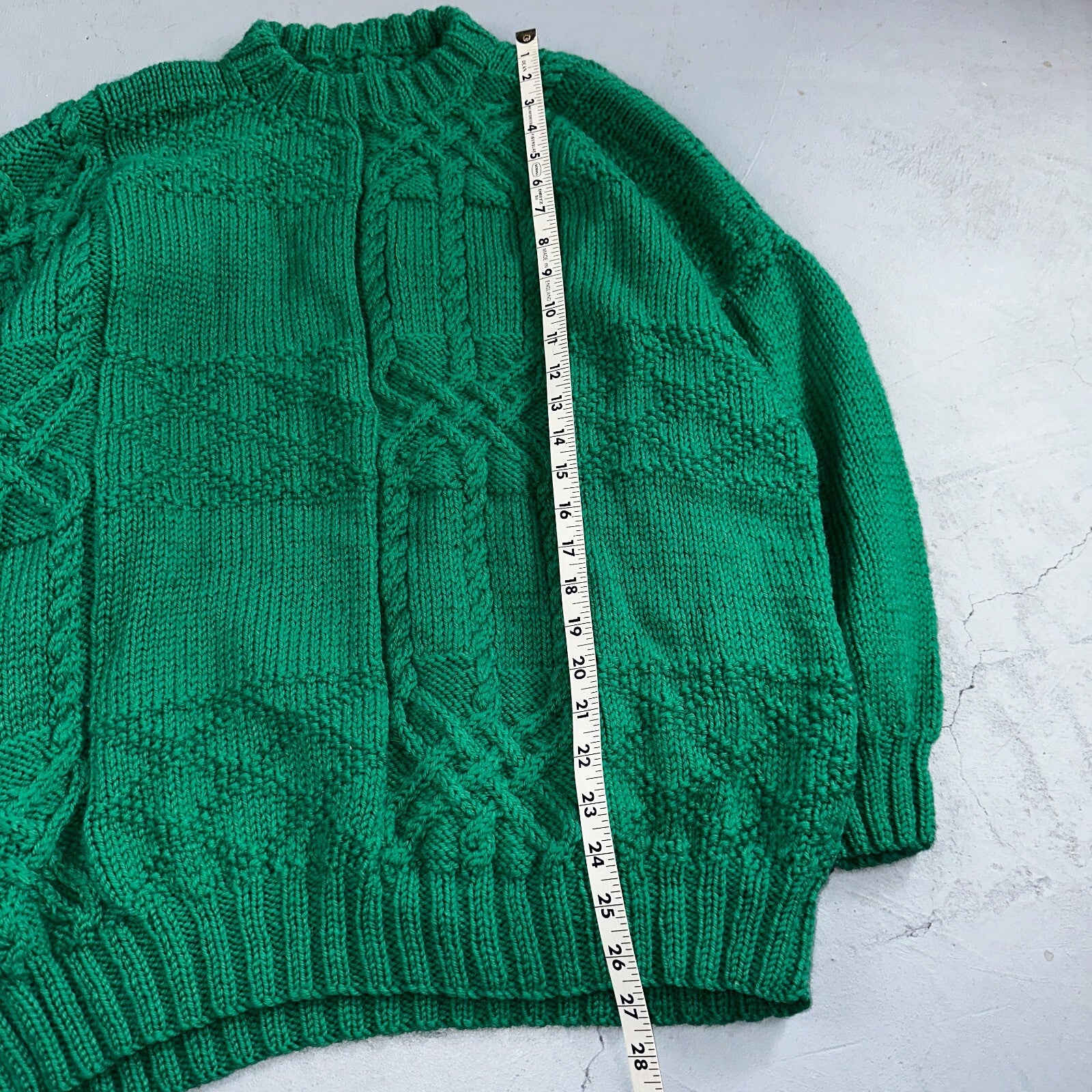 Vtg 80s Chunky Cable Knit Sweater Emerald Green Size Large Fisherman Core Yacht