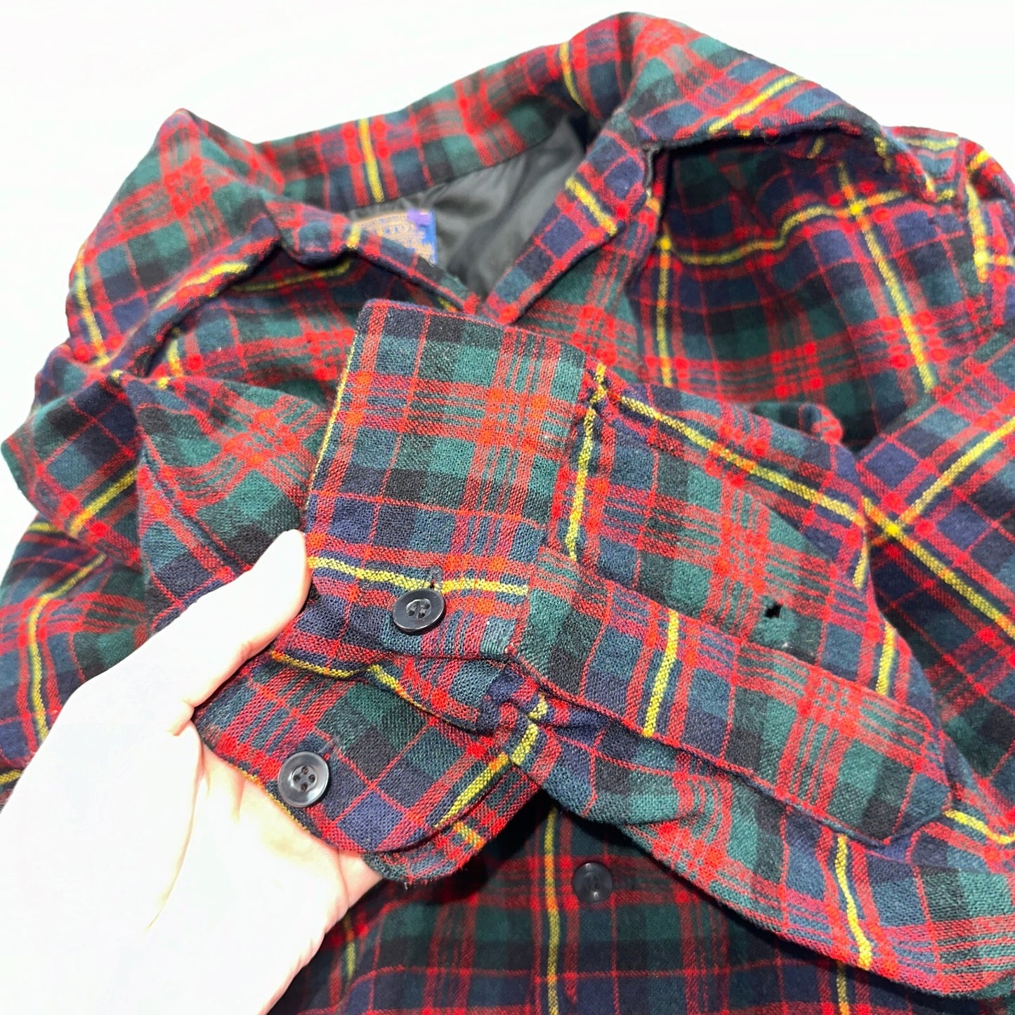 Pendleton 100% Virgin Wool Button Up Plaid Flannel Shirt Board VTG Thrashed 70s