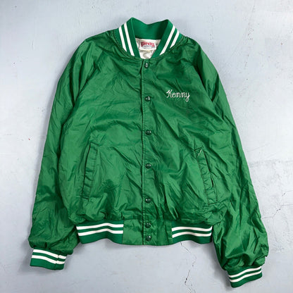 Vintage East Bay Classic Starter Satin Jacket Nylon 80s Green Chainstitch Cars