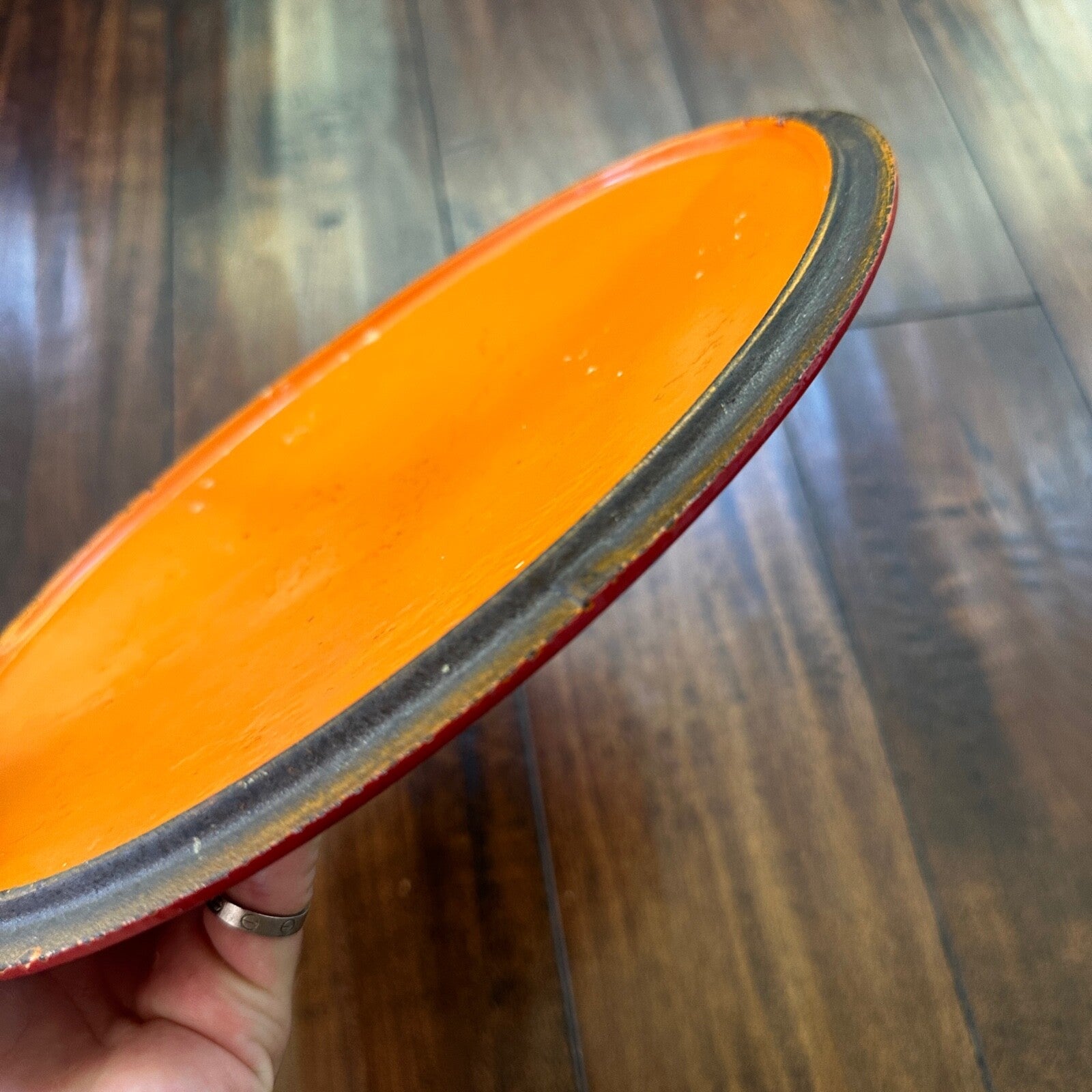 Le Creuset #B Oval Dutch Oven Lid Only France Enamel Pot Orange Flame VTG 1960s