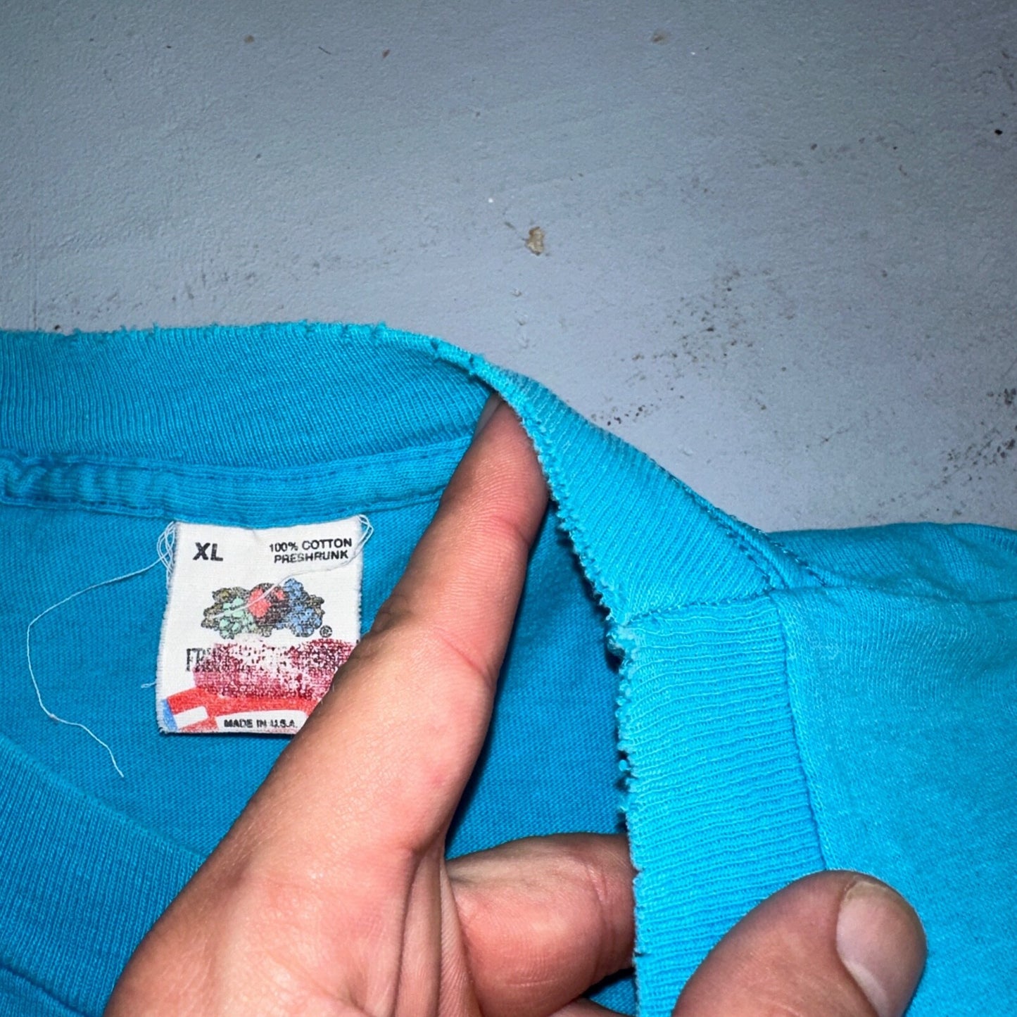 Fruit Of The Loom 90s VTG T Shirt Blank Lot Blue XL Cool Used Single Stitch Worn