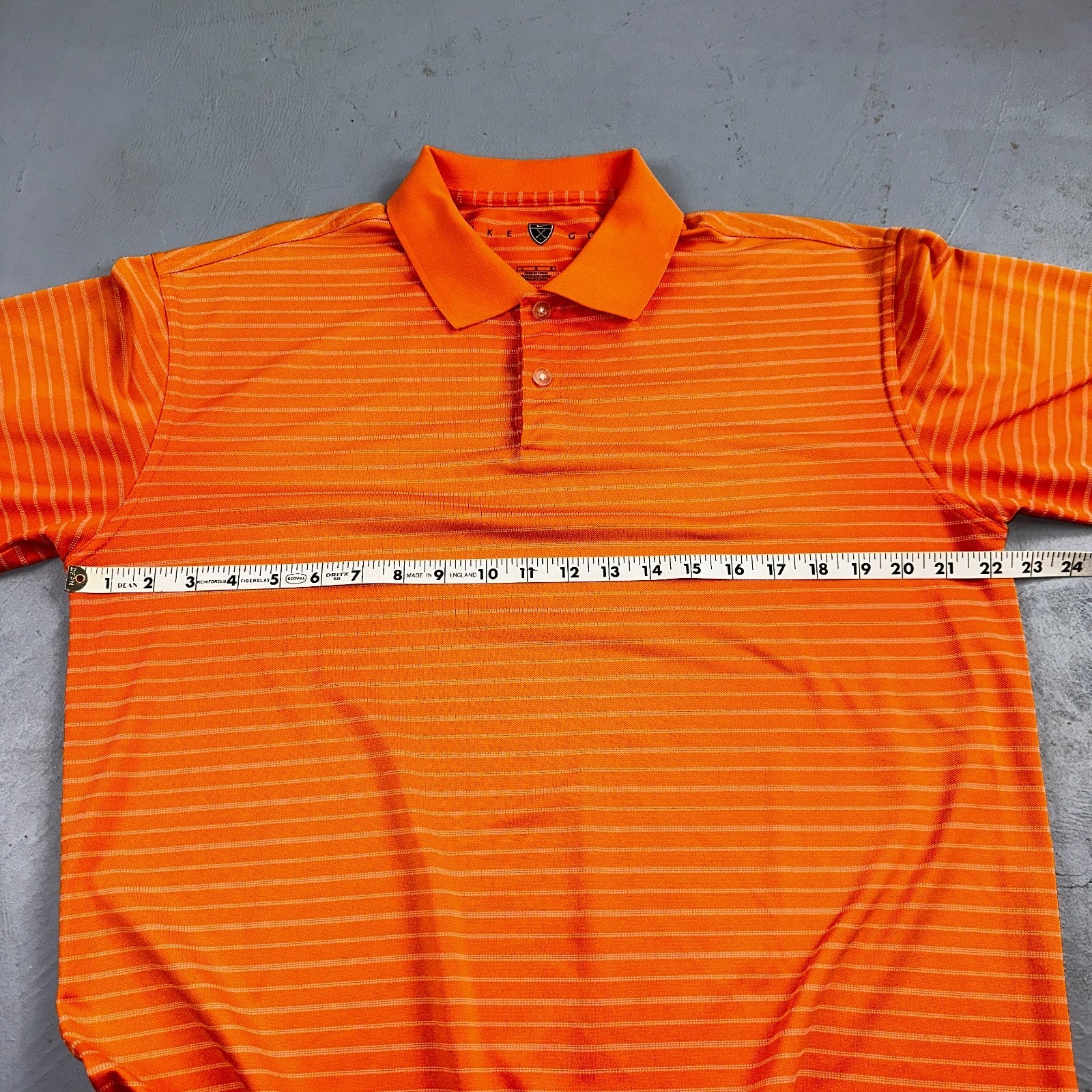 Nike Golf Dri Fit Orange Striped Polo Shirt L Large Vintage Style Sports Sun