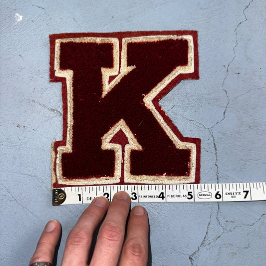 VTG Letterman Varsity Patch Letter K Red White Felt Sports Athletic Logo 60s