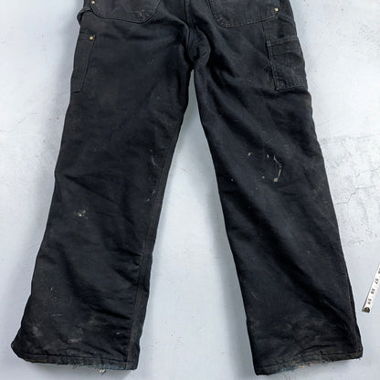 Carhartt Overalls Black Canvas Carpenter Lined R02 BLK USA Made Men’s 34x32